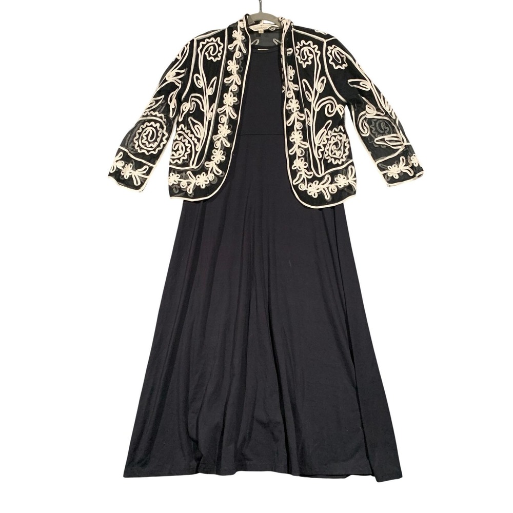 TravelSmith Petite Small Black Maxi Dress & Embroidered Mesh Jacket Set L509-366